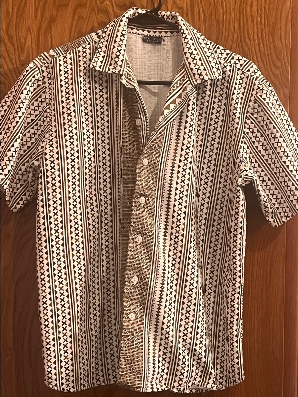 EARTHBOUND Black and White Short Sleeve Geometric Stripe Shirt